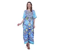 Miss Lavish London Kaftano Tunica Plus Size Spiaggia Coprire Maxi Vestito Pigiameria Impreziosita Kimonos 132-blu 42-48