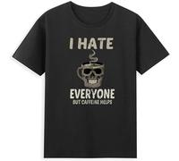 MISS LILLY Men's I Hate Everyone But Caffeine Helps Funny Skull Cup Graphic Vintage T-Shirt Black L
