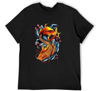 MISS LILLY Slip Men's Graphic T-Shirt Old Japanese Koi Fish Carp Waves Tattoo Print Cool Costume Black XL