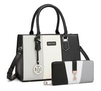 Miss Lulu Borsa a Mano Donna Media, Tracolla PU con Texture Litchi a Tre Tonalità Color Block, Spallina Regolabile, Cerniere Antifurto Posteriore, 4 Tasche, per Lavoro Viaggi Scuola