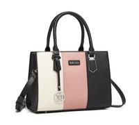 Miss Lulu Borsa a Mano Donna Media, Tracolla PU con Texture Litchi a Tre Tonalità Color Block, Spallina Regolabile, Cerniere Antifurto Posteriore, 4 Tasche, per Lavoro Viaggi Scuola