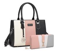 Miss Lulu Borsa a Mano Donna Media, Tracolla PU con Texture Litchi a Tre Tonalità Color Block, Spallina Regolabile, Cerniere Antifurto Posteriore, 4 Tasche, per Lavoro Viaggi Scuola