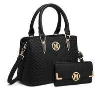 Miss Lulu Borsa a Mano Donna Nero Medie, Borse Tracolla PU Pelle, Tote Spalla Bag Eleganti, Tracolla Regolabile per Viaggi, Università e Lavoro