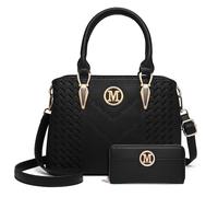 Miss Lulu Borsa a Mano Donna Nero Medie, Borse Tracolla PU Pelle, Tote Spalla Bag Eleganti, Tracolla Regolabile per Viaggi, Università e Lavoro