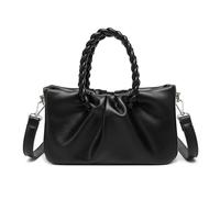 Miss Lulu Borsa a tracolla pelle PU con spilla regolabile rimovibile Piccola borsa con manico superiore intrecciato (nero)