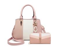 Miss Lulu Borse da donna con borsa tricolore 2 pezzi portafoglio lungo moda top manico perla e cristallo stile pelle PU