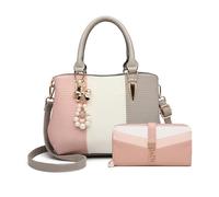 Miss Lulu Borse da donna con borsa tricolore 2 pezzi portafoglio lungo moda top manico perla e cristallo stile pelle PU