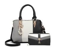 Miss Lulu Borse da donna con borsa tricolore 2 pezzi portafoglio lungo moda top manico perla e cristallo stile pelle PU