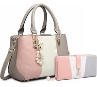 Miss Lulu Borse da donna con borsa tricolore 2 pezzi portafoglio lungo moda top manico perla e cristallo stile pelle PU