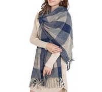 Miss Lulu Sciarpa Donna Invernale Oversize, Morbida Sciarpa in Tartan con Frange Lunghe, Scialle Spesso e Caldo - Regalo di Natale per Donna (Grigio)