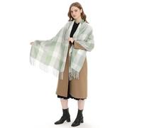 Miss Lulu Sciarpa Donna Inverno Grande Avvolgente, Morbida e Calda Sciarpa Tartan con Frange, Scialle Oversize Poncho per Autunno Inverno (Verde e bianco)