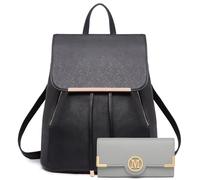 Miss Lulu Zaino Donna, Shell con Coulisse Borsa Zainetto Nero, Zaini Elegante PU Pelle Impermeabile, Medio Antifurto Scuola Lavoro Viaggio Università