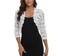 MISS MOLY Bolero - Maglia da donna in pizzo, maniche corte a 3/4, bianco, 52-54