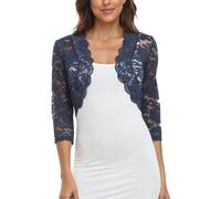 MISS MOLY Bolero - Maglia da donna in pizzo, maniche corte a 3/4, Blu, 48/50 IT