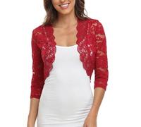 MISS MOLY Bolero - Maglia da donna in pizzo, maniche corte a 3/4, Colore: rosso, XL