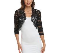 MISS MOLY Bolero - Maglia da donna in pizzo, maniche corte a 3/4, Nero , 52