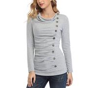 MISS MOLY Camicetta Donna Blusa Donna Maniche Lunga Camicia Elegante Maglia Casual Grigio Chiaro X-Small