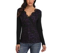 MISS MOLY Canotta Donna Camicetta Senza Maniche in Pizzo con Scollo a V (Viola - Manica Lunga, X-Small(IT 38/40))