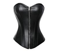 MISS MOLY Donna Sexy Taglia grossa Ecopelle Zip Lace Up Corsetto disossato Top Con Gstring 5XL / IT54 ~ 56 (Bust119 ~ 127 Wais101.5 ~ 108) Nero (cerniera)