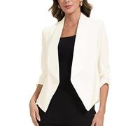 MISS MOLY Giacca Donna Elegante con Manica 3/4, Giacca Casual Open Front con Tasche per Ufficio e Lavoro, Blazer Chic per Donna