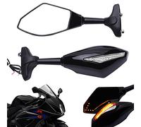 MISS MOLY Specchietto Retrovisore per Moto con Indicatore di Direzione a LED Indicatore di Freccia Per CBR GSXR YZF(Nero Lucido + Lente Trasparente)