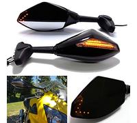 MISS MOLY Specchietto Retrovisore per Moto con Indicatore di Direzione a LED Indicatore di Freccia Per CBR GSXR YZF(Nero Lucido + Lente Fumo)