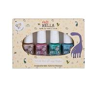 Miss Nella DINO COLLECTION 4 Set di smalti cromati-Sweet-osaurus- coper, Diplodo-kiss- rosa, Rawr-some - blu, Dino-rific- verde, Peel Off kids Smalto