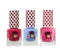 Miss Nella Pink A Boo, Blue Bell, Cherry Macaroon molto brillante, smalto per bimbe a base acqua, Formula peel off