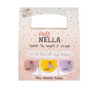 Miss Nella PIXIE DUST - Smalto rimovibile, senza odore, a base d'acqua e sicuro per le unghie dei bambini, confezione da 3 - pesca (glitter), lilla e giallo (glitter)