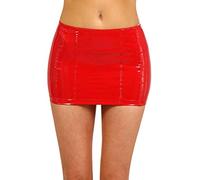 MISS NOIR Minigonna da Donna Sexy Vinile Effetto Bagnato (S-3XL) Aspetto Cuoio Gonna Corta con Cerniera Gonne Wetlook Clubwear, Rosso (9481-RD), S