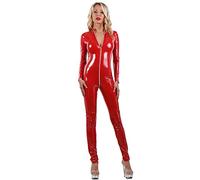 MISS NOIR Tuta da Donna in Vinile Wetlook S-3XL Cerniera a 4 vie Effetto Bagnato Jumpsuit Sexy Catsuit Clubwear, Rosso (112VI-RD), L