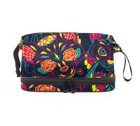 Miss Rabbit - Trousse per cosmetici a doppio strato con motivo floreale, per donne e ragazze, trousse da viaggio per trucchi, pratica borsa organizer con scomparto per pennelli, Multi, 27x15x14