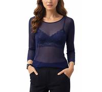 Miss Rouge: T-Shirt, Top in Voile Trasparente, Blu marino, Taglia unica