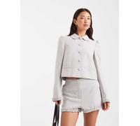 Miss Selfridge - Blazer grigio con maniche a sbuffo e bottoni in coordinato 36