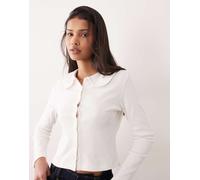 Miss Selfridge - Cardigan aderente color panna a coste con colletto alla Peter Pan-Bianco M