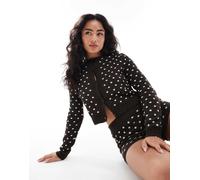 Miss Selfridge - Cardigan mini marrone in maglia a pois XS