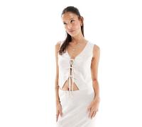 Miss Selfridge - Gilet in misto lino color pietra con laccetti frontali-Neutro 48