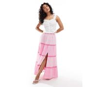 Miss Selfridge - Gonna lunga con motivo misto a righe e quadretti-Rosa 36