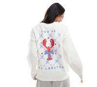 Miss Selfridge - Maglione oversize con stampa "You're my lobster" con fiocco-Bianco XS