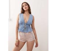 Miss Selfridge - Pantaloncini da festival rosa chiaro con paillettes XS