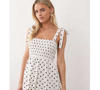 Miss Selfridge Petite - Tuta corta allacciata sulle spalle in seersucker a pois-Multi 42
