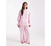 Miss Selfridge - Pigiama in cotone rosa a righe con fondo ampio-Multicolore M