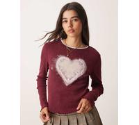 Miss Selfridge - T-shirt mini a maniche lunghe con cuore-Rosso S