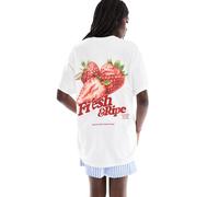 Miss Selfridge - T-shirt oversize bianca con stampa estiva di fragole-Bianco L