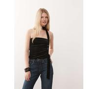 Miss Selfridge - Top a fascia in velluto con sciarpa-Nero S