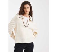 Miss Selfridge - Top a trecce a maniche lunghe con colletto e impunture-Bianco 40