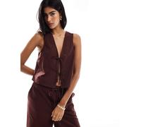 Miss Selfridge - Top in lino color cioccolato allacciato sul davanti in coordinato-Giallo S