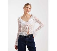 Miss Selfridge - Top in pizzo color crema con volant e allacciatura sul davanti-Bianco S