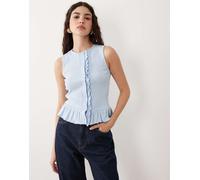 Miss Selfridge - Top senza maniche blu con bottoni e fondo con volant S