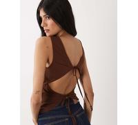 Miss Selfridge - Top senza maniche color cioccolato con dettaglio allacciato sul retro e perline-Marrone M